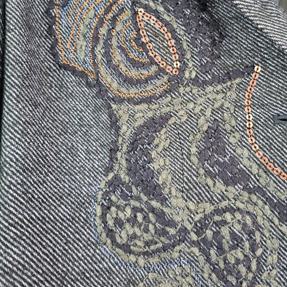 American Vintage Womens Sz 10P Wool Blend Embroidered Sequin Blazer Boho Jacket - Picture 5 of 8